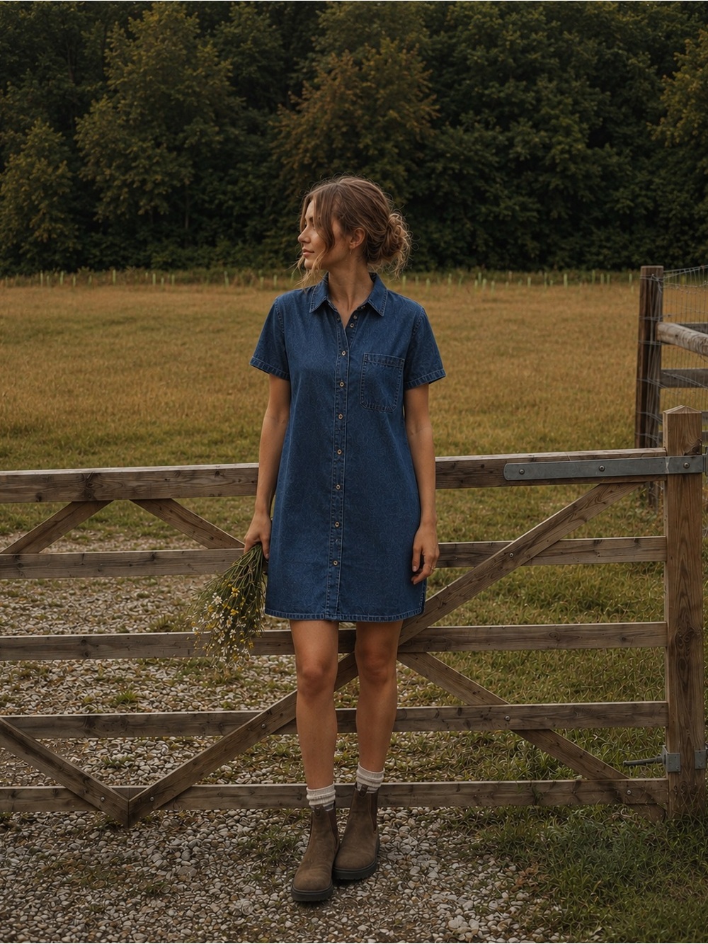 Vintage 90’s Talbots Short Sleeve Midi Cotton Shirtdress Dress Denim Blue 12P